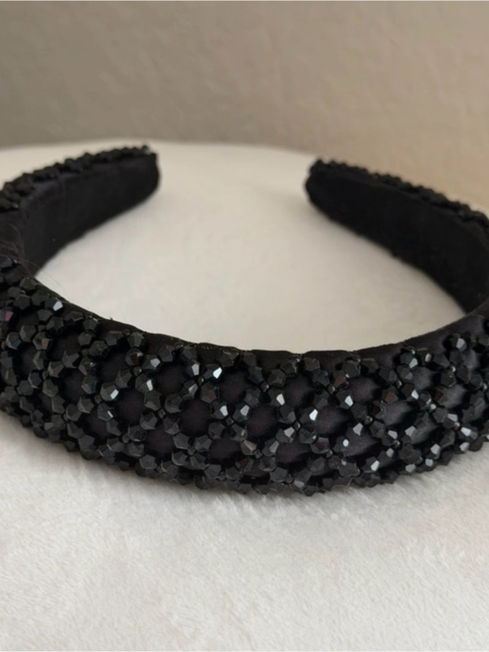Black Beaded Crystal Wide Statement Headband Glam